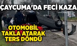 Çaycuma'da feci kaza: Otomobil takla atarak ters döndü