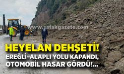 Heyelan dehşeti! Ereğli–Alaplı yolu kapandı, otomobil hasar gördü