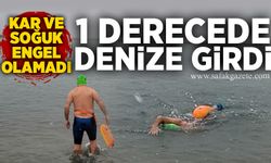 Kar ve soğuk engel olamadı: 1 derecede denize girdi