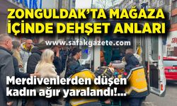 Zonguldak’ta mağaza içinde korku dolu anlar; Kadın merdivenlerden yuvarlandı