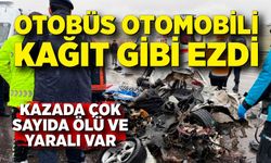 Otobüsle kafa kafaya çarpıştı: Otomobil paramparça oldu, çok sayıda ölü ve yaralı var