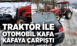 Traktör ile otomobil kafa kafaya çarpıştı