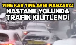 Yine kar yine aynı manzara: Zonguldak hastane yolunda trafik kilitlendi!