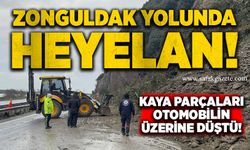 Zonguldak yolunda heyelan: Kaya parçaları otomobilin üzerine düştü!