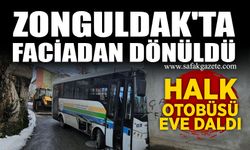 Zonguldak'ta faciadan dönüldü: Halk otobüsü eve daldı