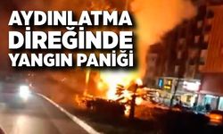 Aydınlatma direğinde yangın paniği