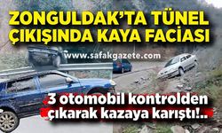 Gökgöl Tünel çıkışında kayalar yola düştü: 3 otomobil kazaya karıştı