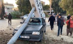 Kamyon Kontrolden Çıktı: Tabela Otomobilin Üzerine Düştü