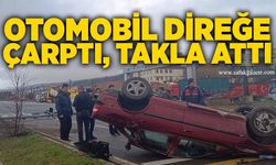 Otomobil direğe çarptı, takla attı: 1 yaralı