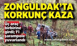 Zonguldak’ta üç araç çarpıştı; 1 araç şarampole yuvarlandı