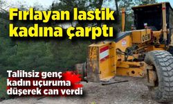 Feci kaza: Lastik fırladı, kadın uçurumdan düştü