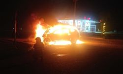 Refüje çarpan otomobil alev alev yandı