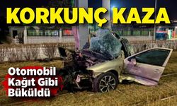 Direğe çarpan otomobil kağıt gibi büküldü: 1 yaralı