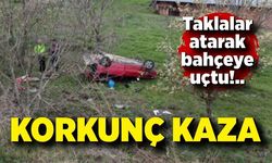 Bahçeye uçup takla atan otomobilin sürücüsü yaralandı
