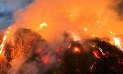 Tonlarca saman balyası alev alev yandı