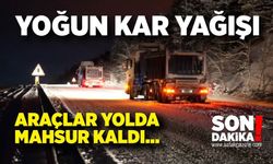 Yoğun kar yağışı: Araçlar yolda mahsur kaldı
