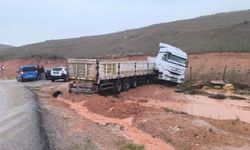 Siirt’te kamyon kontrolden çıktı, yol kenarına devrildi