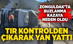 Zonguldak’ta buzlanma kazaya neden oldu: Tır kontrolden çıkarak yan yattı