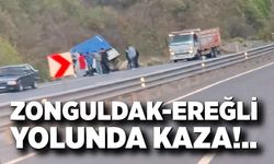 Zonguldak-Ereğli yolunda kamyon yan yattı