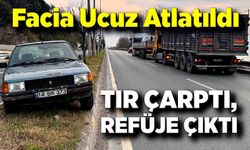 Tırın Çarptığı Otomobil Refüje Çıktı: Facia Ucuz Atlatıldı