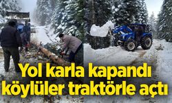 Yol karla kapandı, köylüler traktörle açtı