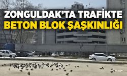 Zonguldak kent merkezinde taşınan beton bloklar şaşkınlık yarattı