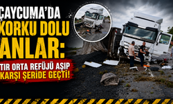 Çaycuma’da korku dolu anlar: Tır orta refüj açıp karşı şeride geçti!