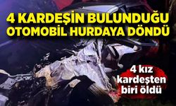 4 kardeşin bulunduğu otomobil hurdaya döndü