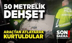 Otomobil 50 metreden uçtu: 2 kişi atlayarak kurtuldu
