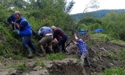 Çamura saplanan büyükbaş hayvanı vatandaşlar kurtardı