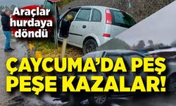 Çaycuma'da peş peşe kazalar; Araçlar hurdaya döndü