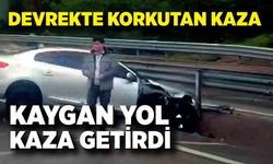 Devrek'te yağışlı yolda otomobil bariyere çarptı