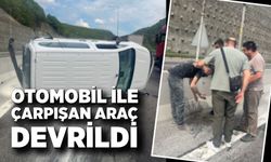 Otomobil ile çarpışan araç devrildi: Uzun araç kuyruğu oluştu
