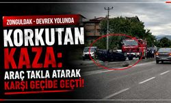 Zonguldak - Devrek yolunda korkutan kaza: Araç takla atarak karşı geçide geçti!