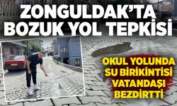 Zonguldak’ta bozuk yol tepkisi: Okul yolunda su birikintisi vatandaşı bezdirtti