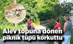 Alev topuna dönen piknik tüpü korkuttu
