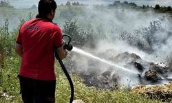 Boş arazideki atık samanlar alev aldı