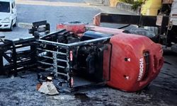 Kontrolden çıkan forklift yan yattı: 1 yaralı