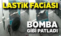 Kamyon lastiği bomba gibi patladı! 2 kişi yaralandı