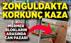 Mermer blokların arasında kalan işçi ağır yaralandı