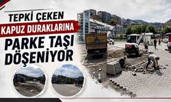 Tepki çeken Kapuz duraklarına parke taşı döşeniyor