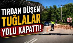 Tırdan düşen tuğlalar yolu kapattı