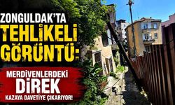 Zonguldak'ta tehlikeli görüntü: Merdivenlerdeki direk kazaya davetiye çıkarıyor!