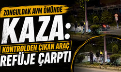 Zonguldak AVM önünde kaza: Kontrolden çıkan araç refüje çarptı