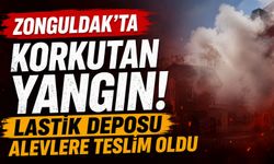 Zonguldak’ta korkutan yangın! Lastik deposu alevlere teslim oldu