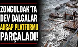 Zonguldak’ta dev dalgalar ahşap platformu parçaladı!