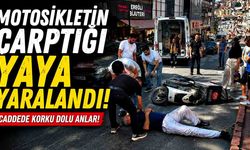 Motosikletin çarptığı yaya yola savrulup yaralandı