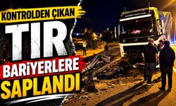 Kontrolden çıkan tır bariyerlere saplandı