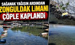 Sağanak yağışın ardından Zonguldak Limanı çöple kaplandı