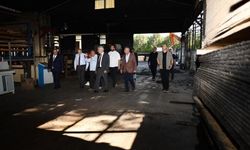 Yanan orman ürünleri fabrikasında inceleme